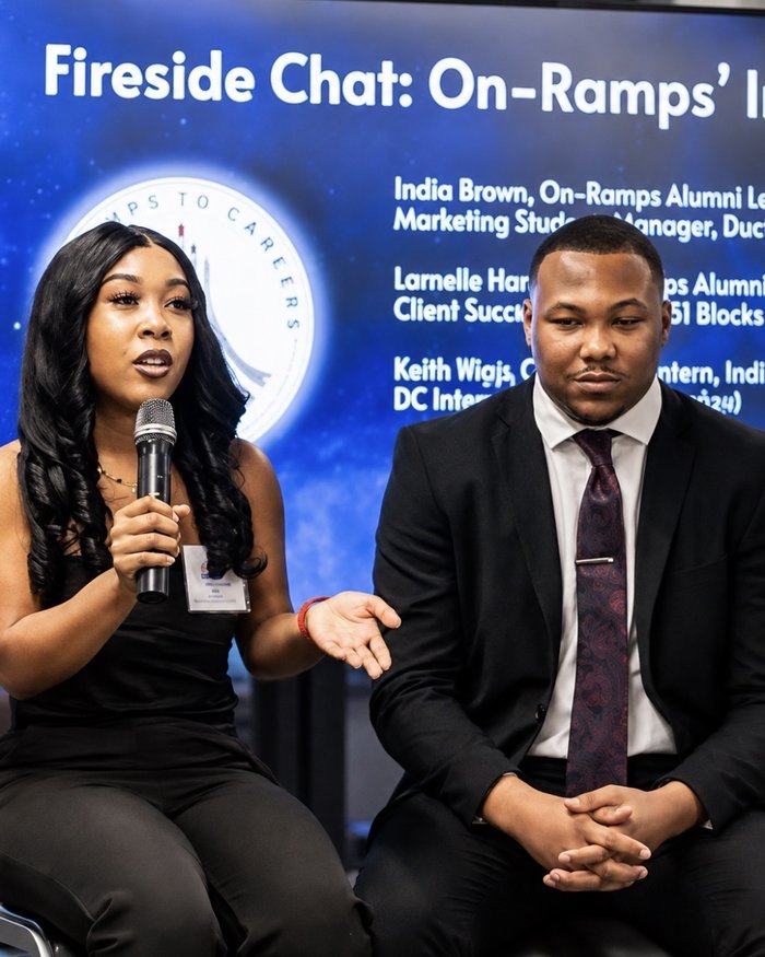 Larnelle Hardy on an On-Ramps to Careers alumni fireside chat panel
